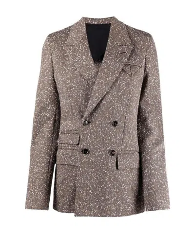 Bottega Veneta Double-breasted Herringbone Blazer In Gray