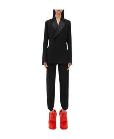 Bottega Veneta Double Breasted Satin Collar Compact Wool Bla In Black