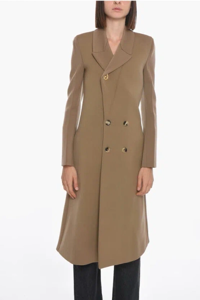 Bottega Veneta Double-breasted Stretch Wool Coat In Brown