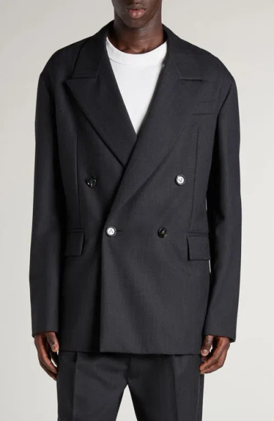 Bottega Veneta Double Breasted Subtle Stripe Wool Blazer In 1292 Black/dark Blue
