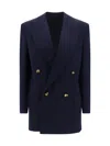 Bottega Veneta Double Breasted Tailored Blazer In Blu
