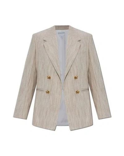 Bottega Veneta Womens Grey Putty Knot Notch-lapels Woven Blazer In Neutral