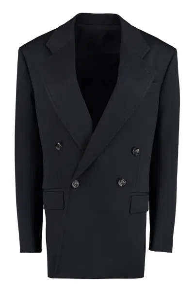 Bottega Veneta Double-breasted Wool Blazer In Black