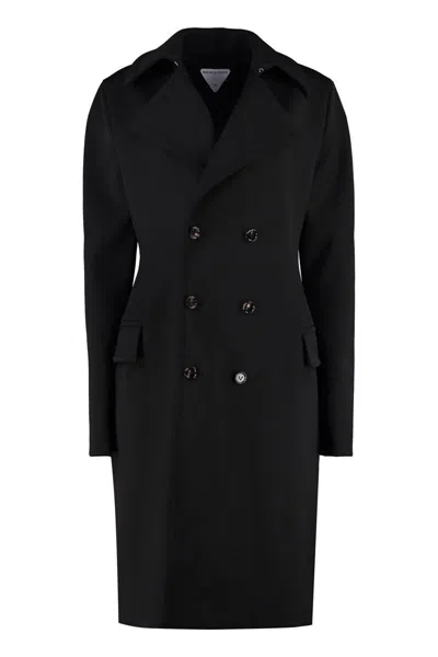 Bottega Veneta Double-breasted Wool Coat In Black