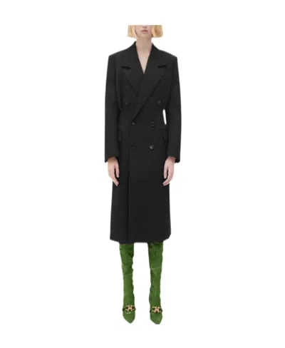 Bottega Veneta Double-breasted Wool Coat In Black