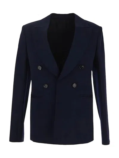 Bottega Veneta Double-breasted Wool Jacket In Blue