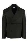 Bottega Veneta Men's Double-breasted Wool Coat In Green