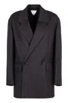 Bottega Veneta Subtle Stripe Double-breasted Wool Jacket In Multicolor