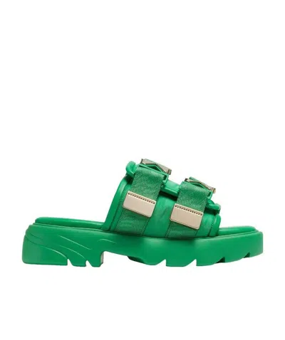Bottega Veneta Double-buckle Leather Slides In Green