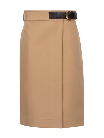 Bottega Veneta Double Cotton Canvas Skirt Clothing In Nude & Neutrals