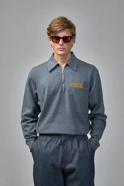 Bottega Veneta Double Cotton Melange Polo In Blue