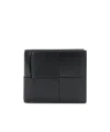 Bottega Veneta Bi-fold Intrecciato Wallet In Calf Leather In Black