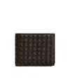 Bottega Veneta Small Double Folding Wallet With Change Purse In Black