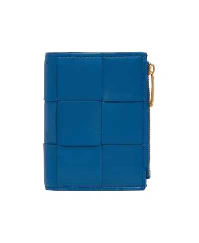 Bottega Veneta Double Fold Zipper Purse In Blue
