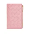 Bottega Veneta Leather Intrecciato Card Holder In Pink