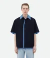 Bottega Veneta Light Blue And Blue Double Layer Shirt With Short Sleeves In Cotton Man In Blue