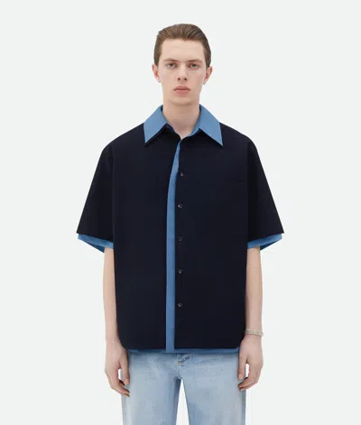 Bottega Veneta Light Blue And Blue Double Layer Shirt With Short Sleeves In Cotton Man In Multi