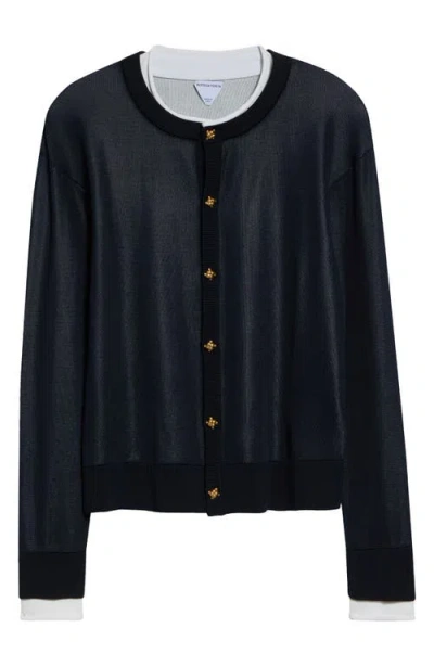 Bottega Veneta Double Layer Silk Cardigan In Black