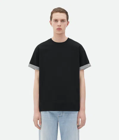 Bottega Veneta Double Layer Striped Cotton T-shirt In Black