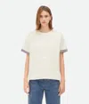 Bottega Veneta Double Layer Striped Cotton T-shirt In Chalk/bordeaux/navy