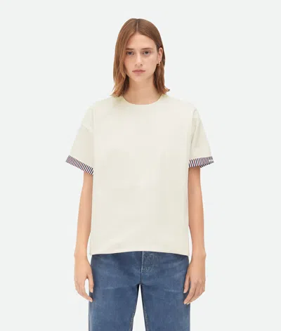 Bottega Veneta Double Layer Striped Cotton T-shirt In Chalk/bordeaux/navy