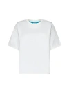 BOTTEGA VENETA DOUBLE LAYERED WHITE AND TURQUOISE COTTON T-SHIRT FOR WOMEN (SS23)