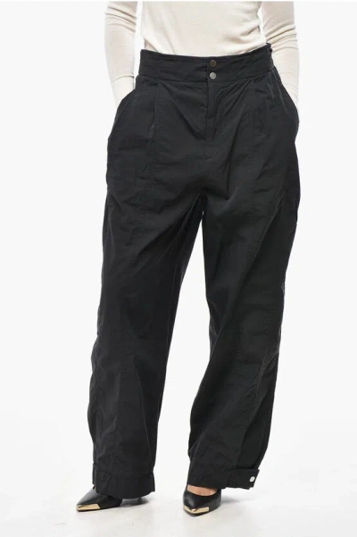 Bottega Veneta Double-pleated Cotton Blend Pants With Cuffs In Black