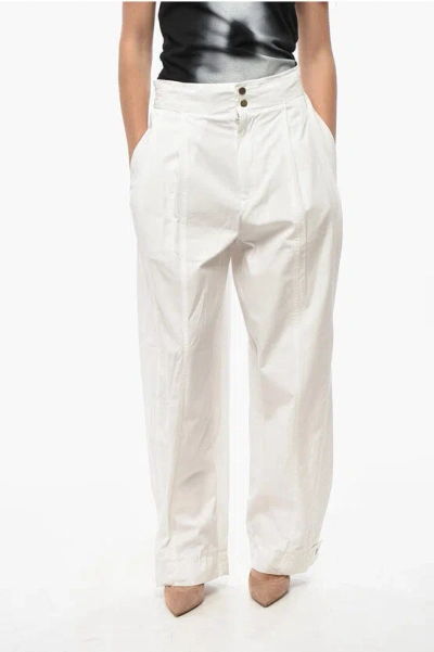 Bottega Veneta Double-pleated Cotton Blend Pants With Cuffs In White