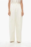 Bottega Veneta Double-pleated Cotton Pants With Hidden Closure In Neutral