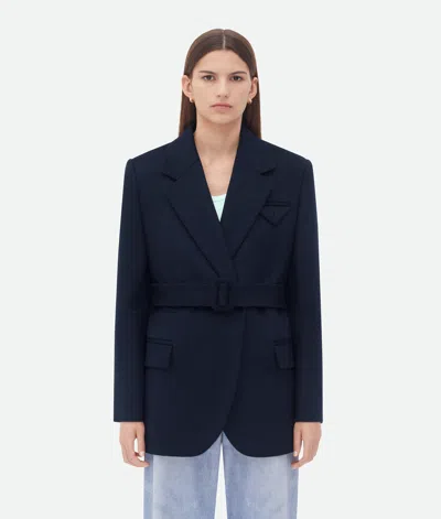 Bottega Veneta Double Wool Cashmere Belted Jacket In Blue