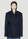 Bottega Veneta Women Double Wool Cashmere Belted Jacket In Navy