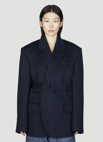 Bottega Veneta Double Wool Cashmere Belted Jacket In Navy