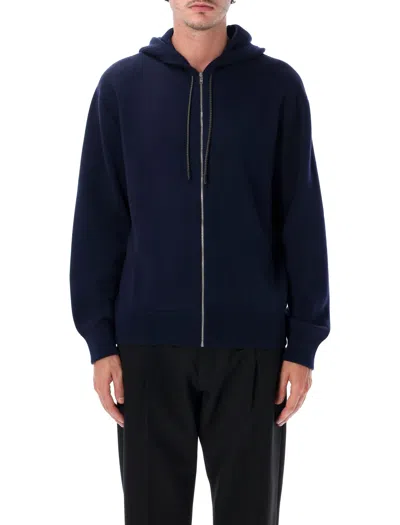 Bottega Veneta Double Wool Zip Hoodie In Blue