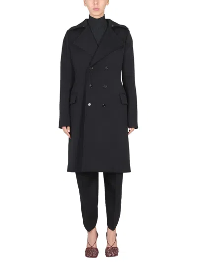 Bottega Veneta Double-breasted Trench Coat In Black