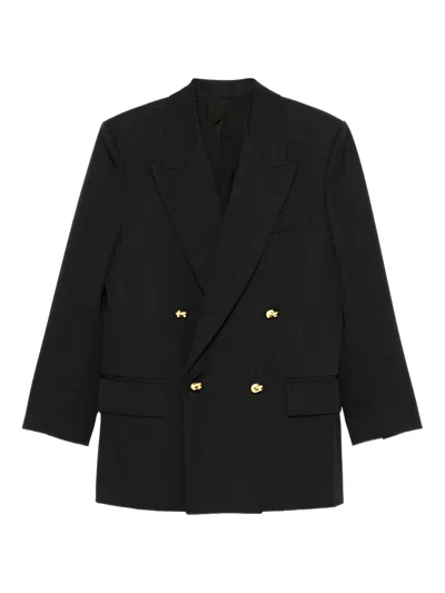 Bottega Veneta Double-breasted Wool Jacket With Gold Knot Buttons In Black