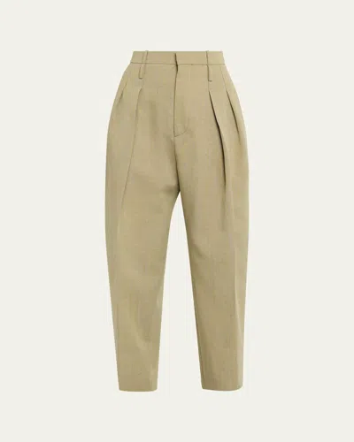 Bottega Veneta Double-pleated Wool Straight-leg Trousers In Gray