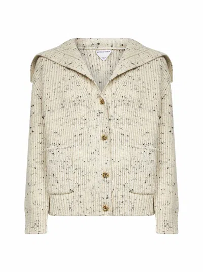 BOTTEGA VENETA DOVE ENGLISH RIB KNIT WOOL CARDIGAN