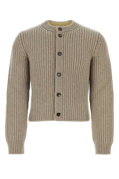 Bottega Veneta Crew Neck Wool Blend Cardigan In Brown