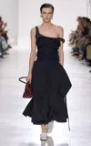 Bottega Veneta Draped Cotton Organdie Midi Dress In Black