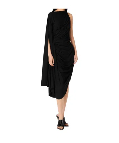 Bottega Veneta Black One-shoulder Draped Midi-dress