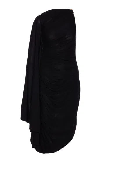 Bottega Veneta Black One-shoulder Draped Midi-dress