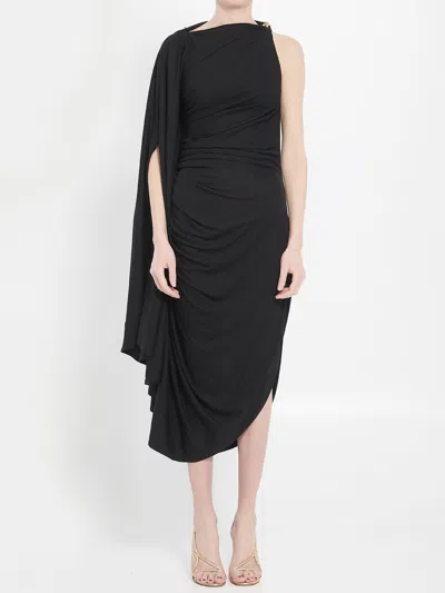 Bottega Veneta Black One-shoulder Draped Midi-dress
