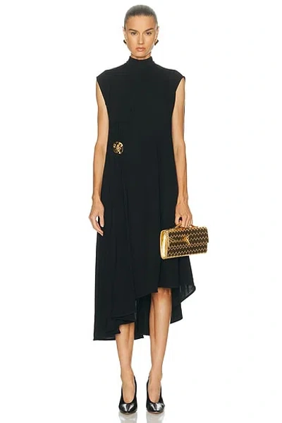Bottega Veneta Womens Black Sleeveless Brooch Crepe-jersey Midi Dress