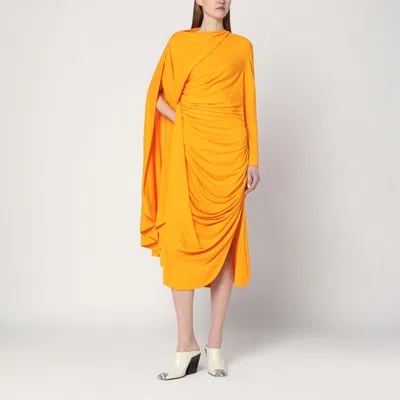 BOTTEGA VENETA DRAPED DRESS IN MANDARIN COLOUR