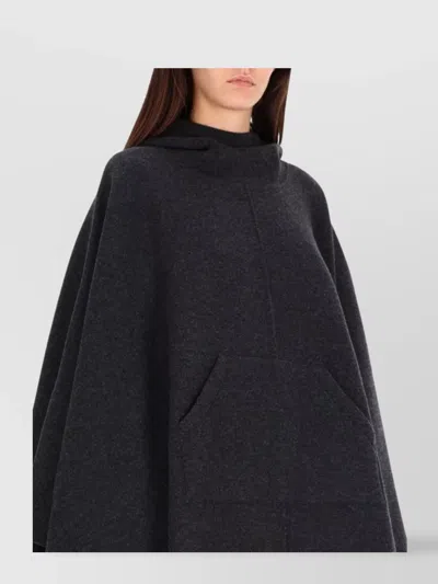 Bottega Veneta Draped Hooded Coat Wide Sleeves In Black