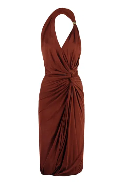Bottega Veneta Draped Jersey Dress In Burgundy