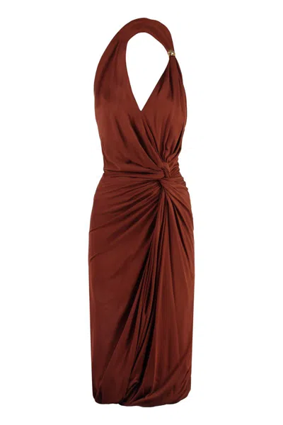 Bottega Veneta Drop Draped Jersey Midi Dress In Red