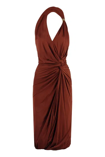 Bottega Veneta Drop Draped Jersey Midi Dress In Brown