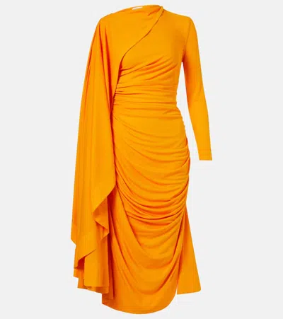 Bottega Veneta Draped Matte Viscose Jersey Cape Maxi Dress In Yellow