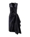 Bottega Veneta Draped Leather Midi Dress In Black
